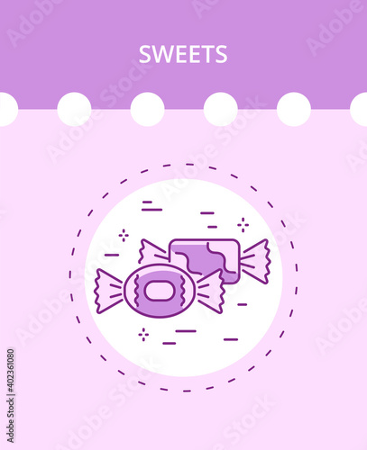 Sweets icon. Caramel, candy bars, chocolates in vector linear style. Simple illustration in a flat style.