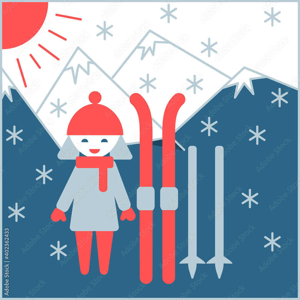 Happy girl at ski resort vector Happy girl at ski resort vector