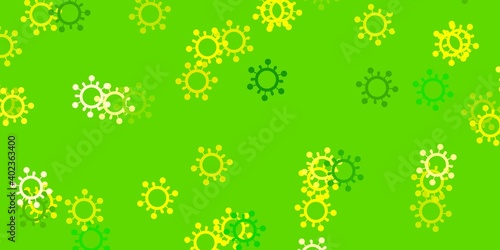 Light green, yellow vector backdrop with virus symbols.