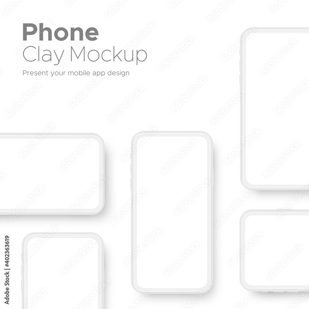 Clay Smartphones Mockups for Showcase Mobile App Design, Isolated on White Background. Vector Illustration Clay Smartphones Mockups for Showcase Mobile App Design, Isolated on White Background. Vector Illustration