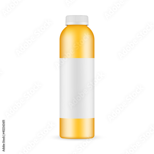 Orange Juice Plastic Bottle Mockup with Blank Label Isolated on White Background. Vector Illustration