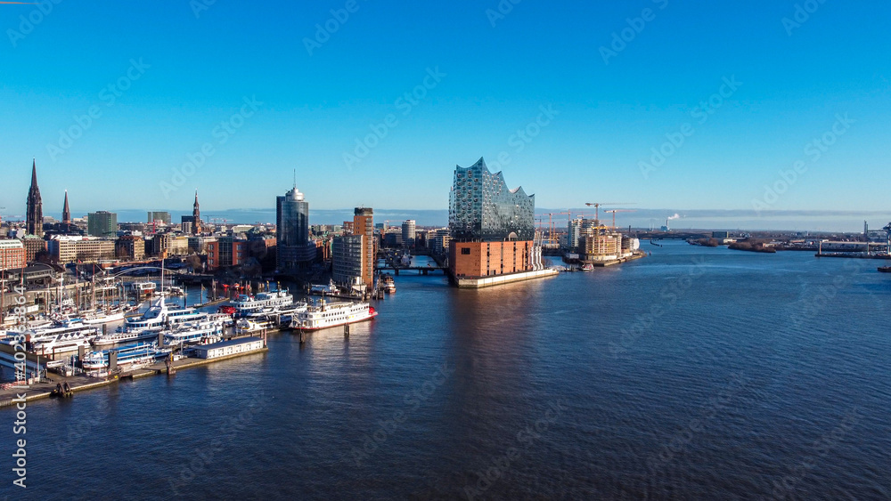 Hamburg harbour on a sunny day - aerial view - travel photography Hamburg harbour on a sunny day - aerial view - travel photography