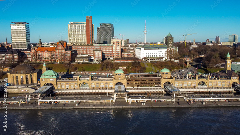 World famous St Pauli Landungsbrucken in the harbour of Hamburg - travel photography World famous St Pauli Landungsbrucken in the harbour of Hamburg - travel photography