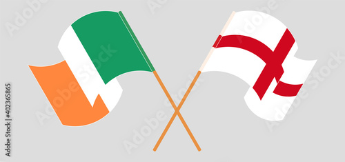Crossed and waving flags of Ireland and England