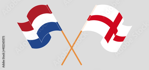 Crossed and waving flags of the Netherlands and England