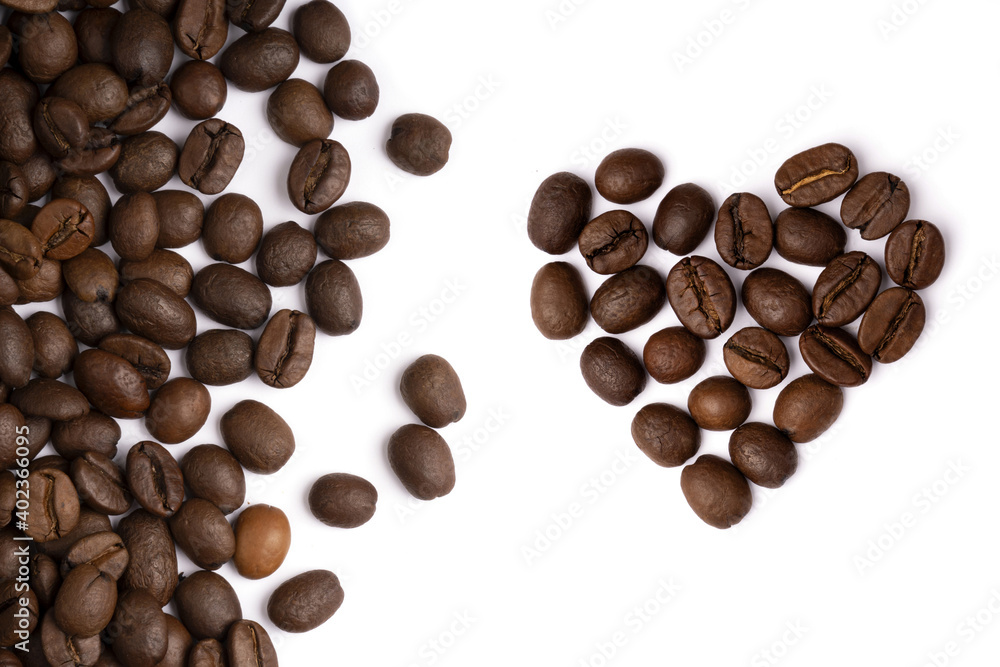 coffee beans and heart shaped from coffee bens isolated on white coffee beans and heart shaped from coffee bens isolated on white