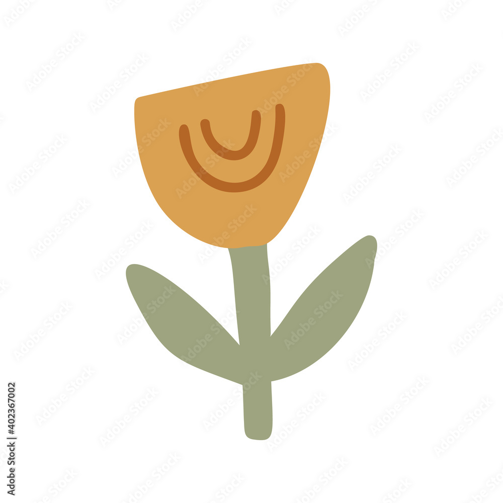 Obraz premium Cute vector simple flowers on boho nursery clipart. Hand drawn doodle illustration. Cartoon kids clipart for baby shower, kids bedroom decor, birthday party or textile of apparel.
