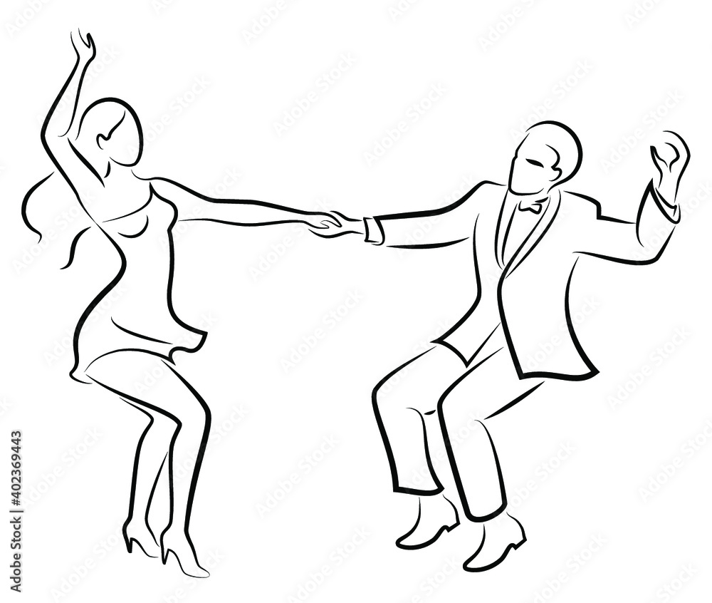 Beautiful young couple. The girl and the guy are dancing. Creative art. Graphic image. Vector illustration. Beautiful young couple. The girl and the guy are dancing. Creative art. Graphic image. Vector illustration.