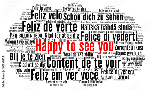 Tableau sur toile Happy to see you in different languages word cloud
