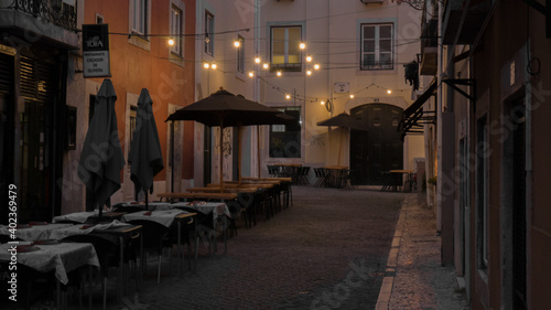 Fototapeta Naklejka Na Ścianę i Meble -  Summer evening terrace cafe in old town