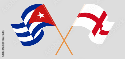 Crossed and waving flags of Cuba and England