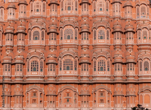 close up of the facade of hawa mahal palace in jaipur