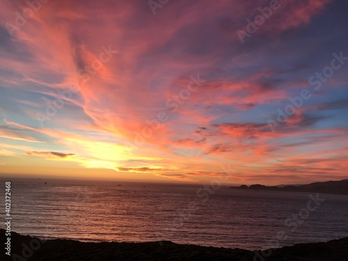 Red sunset at ocean