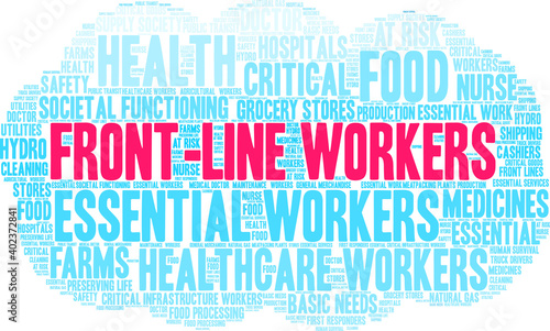 Front Line Workers Word Cloud on a white background. 