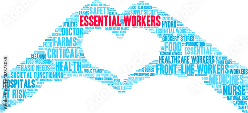 Essential Workers Word Cloud on a white background. 