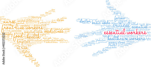 Essential Workers Word Cloud on a white background.  © arloo