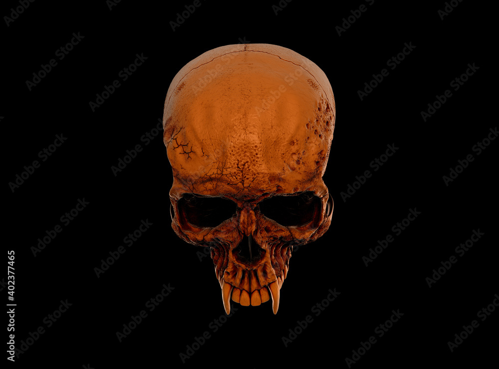 Obraz premium Human skull with an open lower jaw on a Black isolated background. The concept of death, immortality, eternal life, horror. Acult symbol. Spooky Halloween symbol. 3D render