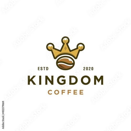 coffee king logo, kingdom coffee bean and gold crown modern logo design, icon isolated on white background