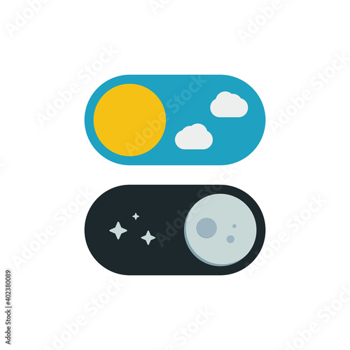 Day and night switcher - web site button with moon and sun to switch the day and night view or mode - isolated vector UI element