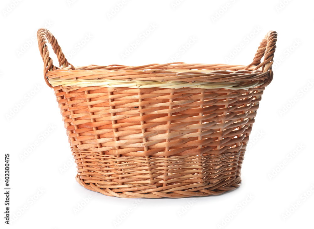Obraz premium Wicker basket with handles isolated on white