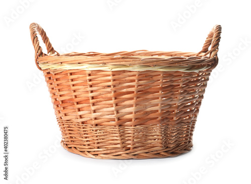 Wicker basket with handles isolated on white