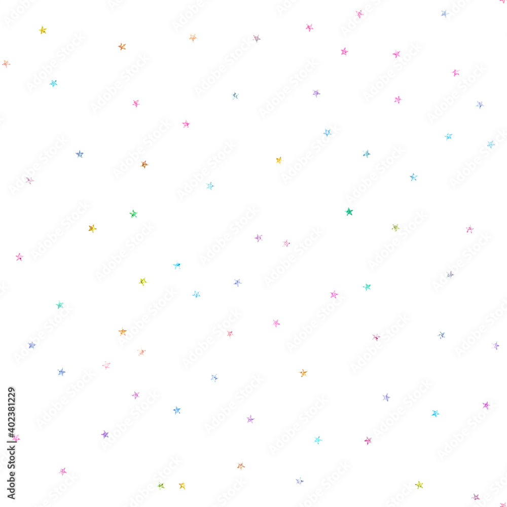 small rainbow glitter stars seamless pattern fun celestial galaxy sky white background