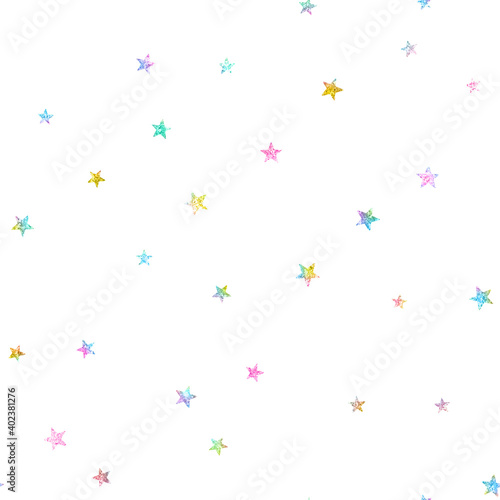 big rainbow glitter stars seamless pattern fun celestial galaxy sky white background