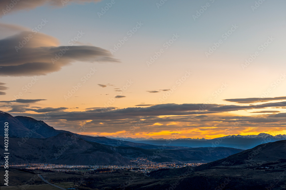 Colorful sunset sunset over the mountains in Esquel, Patagonia, Argentina