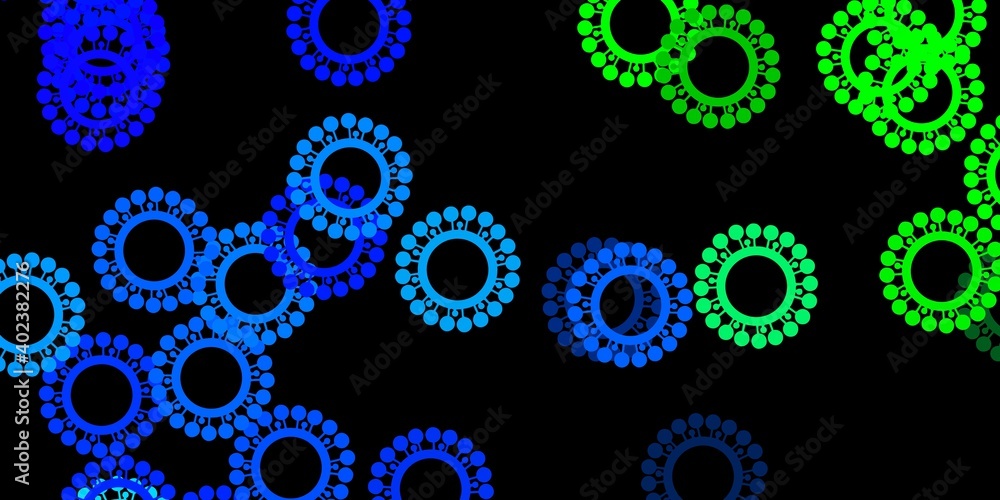 Dark blue, green vector backdrop with virus symbols. Dark blue, green vector backdrop with virus symbols.