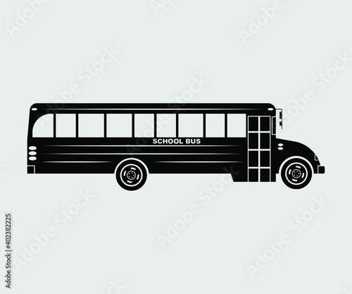 School Bus Illustration of school kids riding school bus transportation education Vector, symbol, logo, icon.