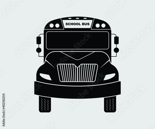 School Bus Illustration of school kids riding school bus transportation education Vector, symbol, logo, icon.