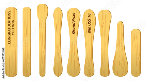 set of realistic ice cream stick or realistic ice lolly stick or grand prize winner ice cream stick concept. eps 10 vector, easy to modify
