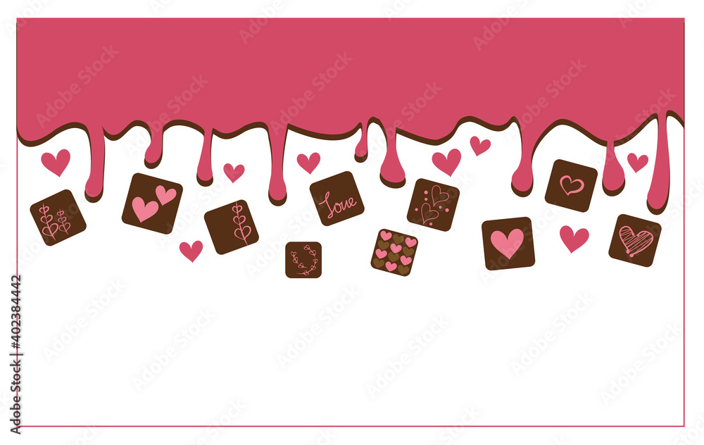 Valentine And Love Concept Melted Chocolate Chocolate Icons Layout Illustration For Card Invitation Web Banner Designs Vector Illustration バレンタインイラスト バレンタインカードデザイン 溶けたチョコレートイラスト ハートイラスト Stock Vector