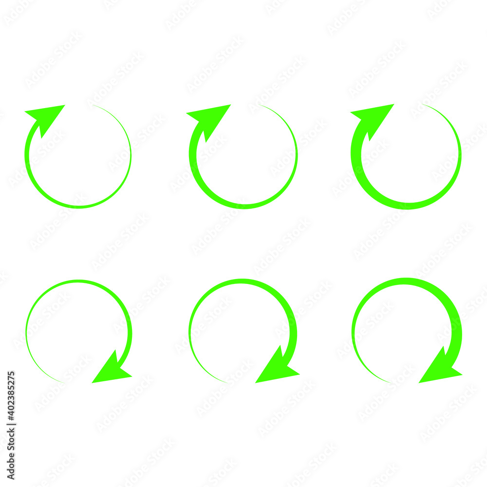 circle icon on top of a blank background. Set of arrows. Refresh ...