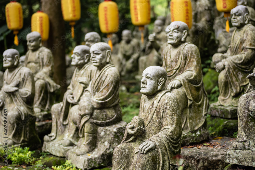 groups of buddhist arhat stone statue