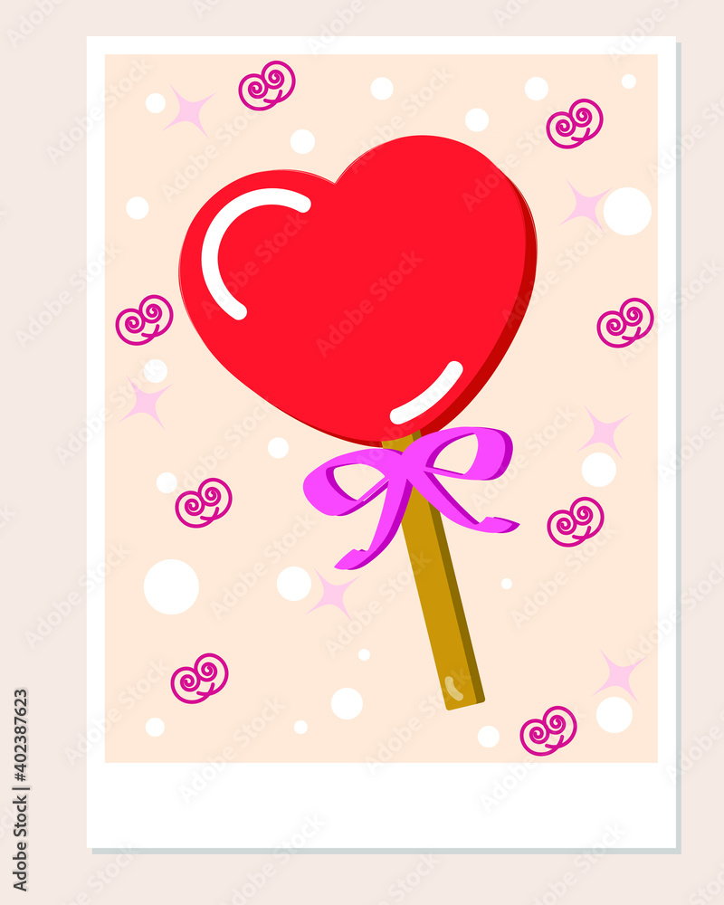 
Vector image of a postcard with a heart on sticks.