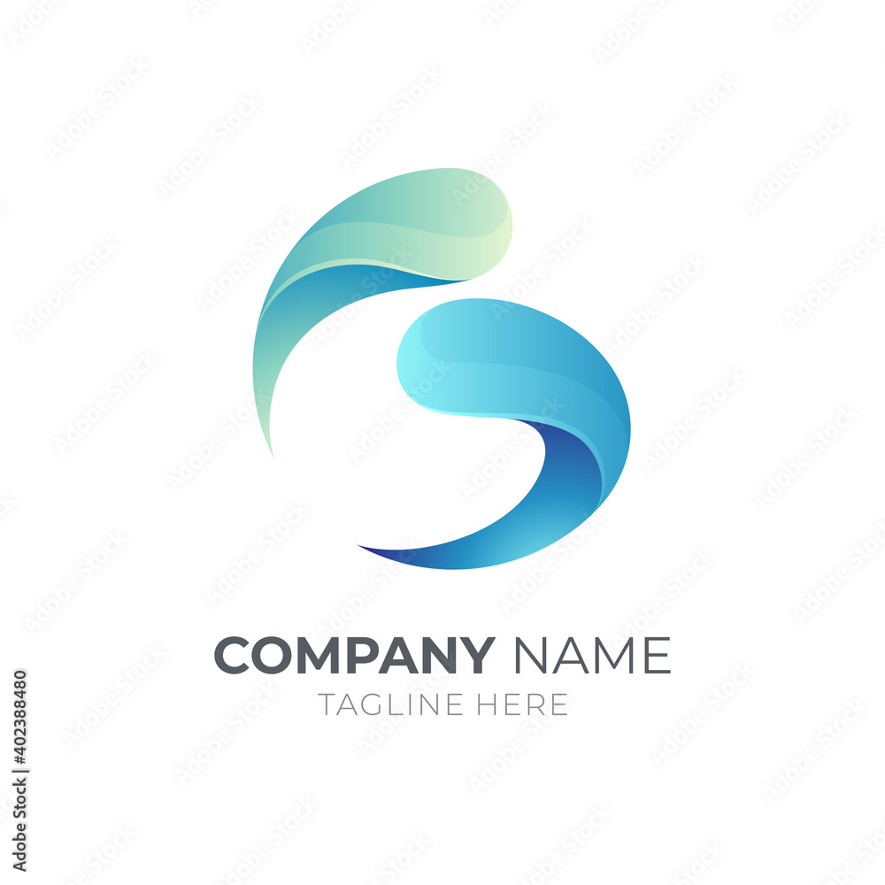 Wave letter G logo. Initial letter G and wave 3d logo design with blue color
