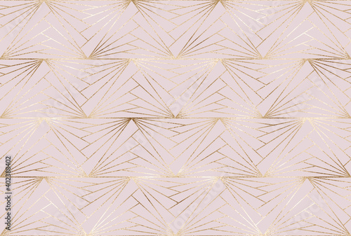 Fototapeta Naklejka Na Ścianę i Meble -  Art deco seamless pattern with gold  decorative triangle tiles.