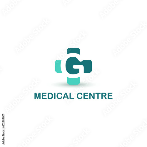 Initial letter G on medical cross icon for healthy, health care, and medicine logo design concept vector