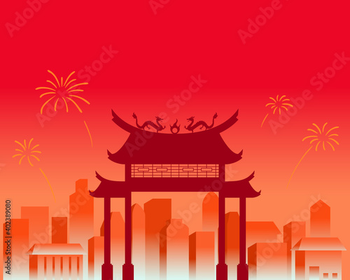 City Scenery On Chinese New Year Celebration