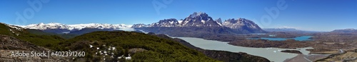 Fototapeta Naklejka Na Ścianę i Meble -  panorama view over patagonian landscape at Torres del Paine