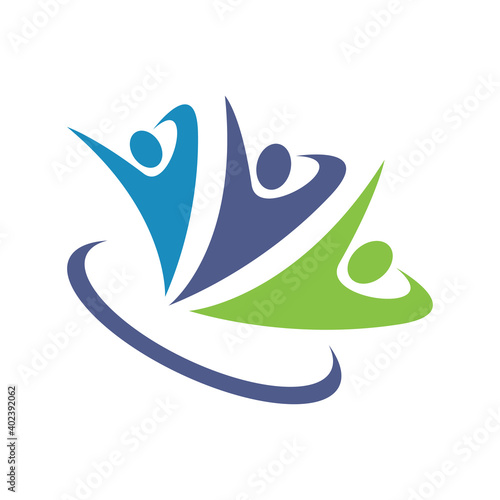 colorful 3 Three people logo template vector design group sign of persons sports symbol
