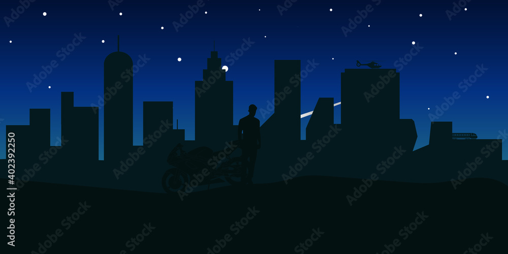 Fototapeta premium Man with his bike in the night