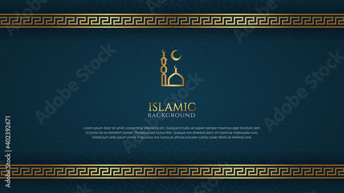 Islamic Arabic Luxury Elegant Background Greeting Card Template Design with Decorative Golden Ornament Border Frame