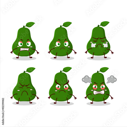 Avocado cartoon character with various angry expressions