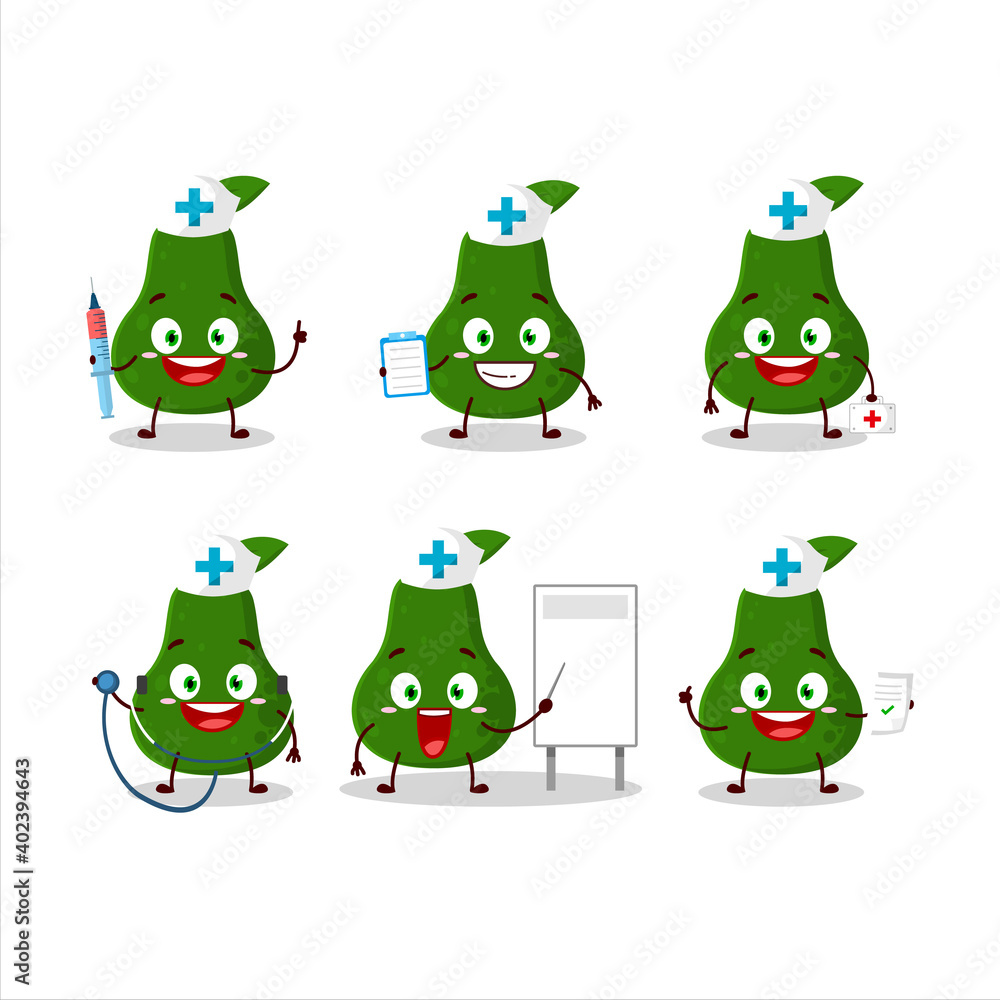 Doctor profession emoticon with avocado cartoon character Doctor profession emoticon with avocado cartoon character