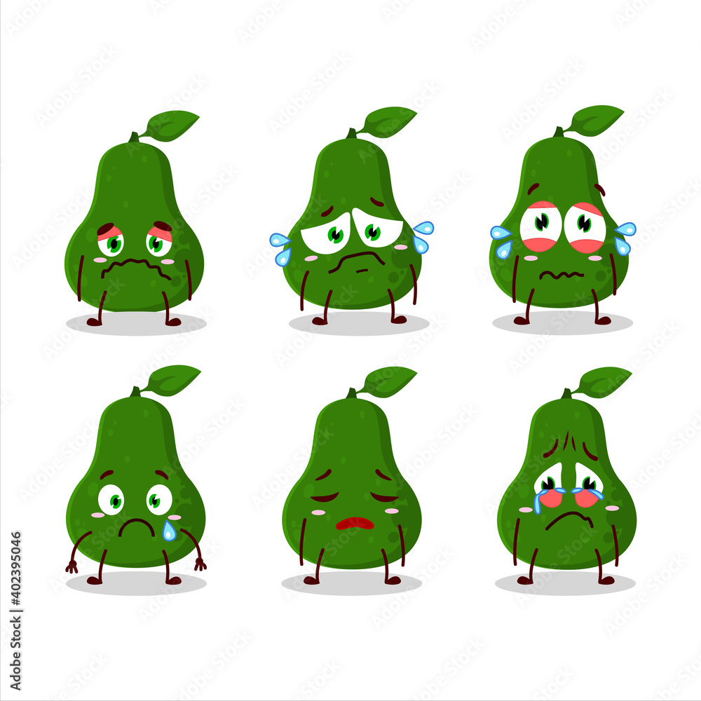 Avocado cartoon in character with sad expression Avocado cartoon in character with sad expression
