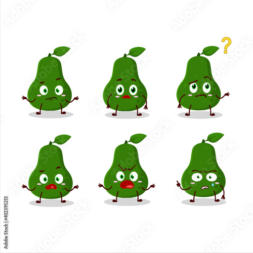 Cartoon character of avocado with what expression