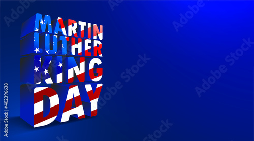 Martin Luther King Day typography with American flag ornament. Simple poster and banner design with color symbol of civil rights blacks. Three dimensional style