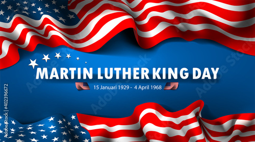 Martin Luther King day with waving flag of america. US flag for civil rights blacks freedom dream together